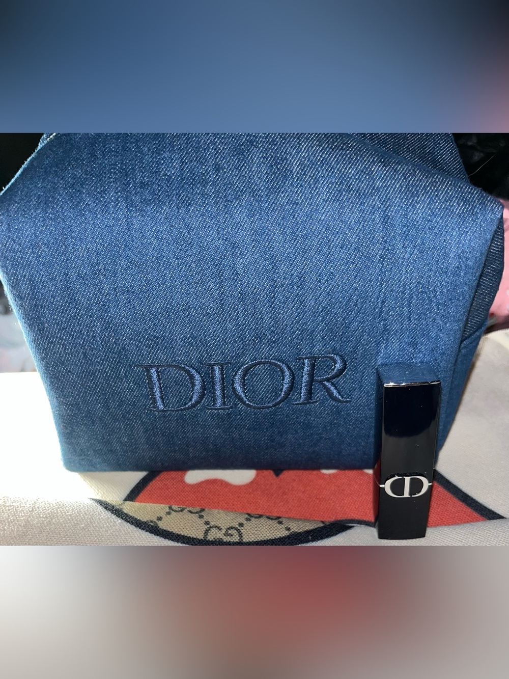 Dior NWOT Lipstick, Denim Cosmetic Case 3-Piece Bundle - Picture 3 of 11